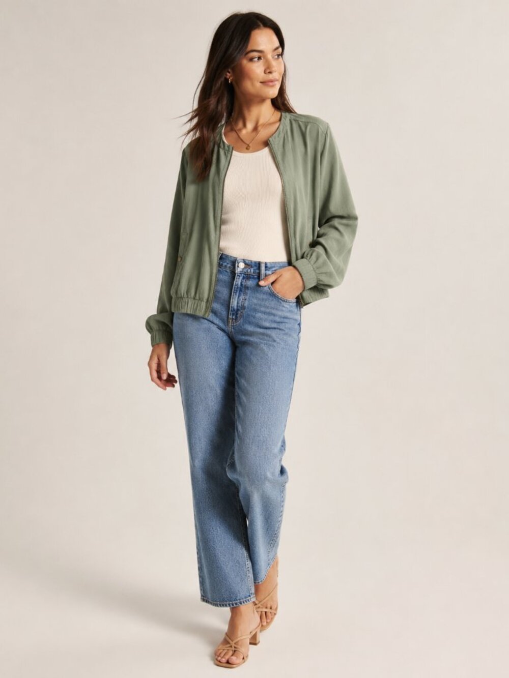 NWT Nicole Miller Sage Green 100% Linen Bomber Jacket Lightweight Size XL